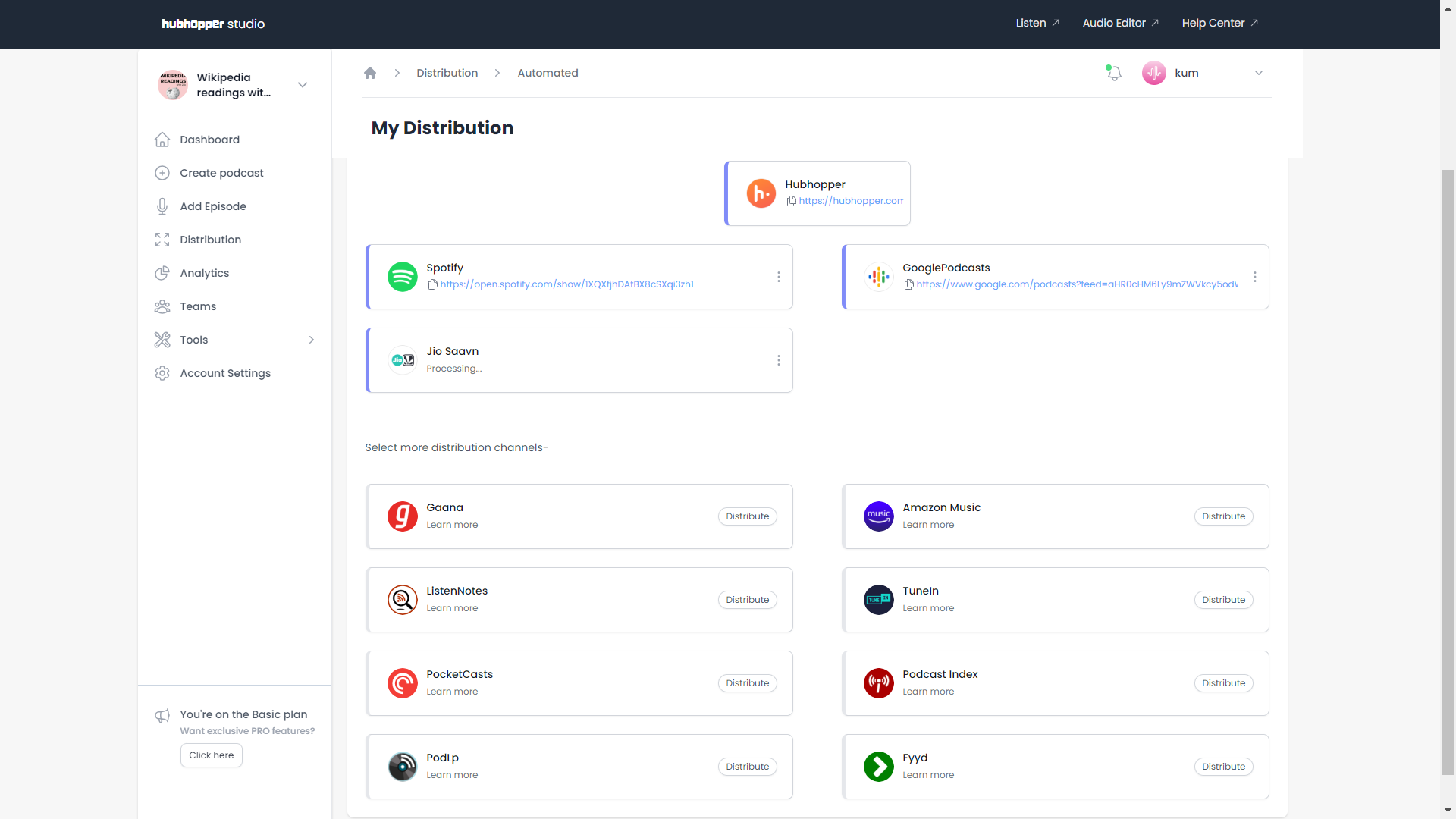 screenshot of Hubhopper