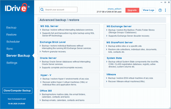 screenshot of IDrive