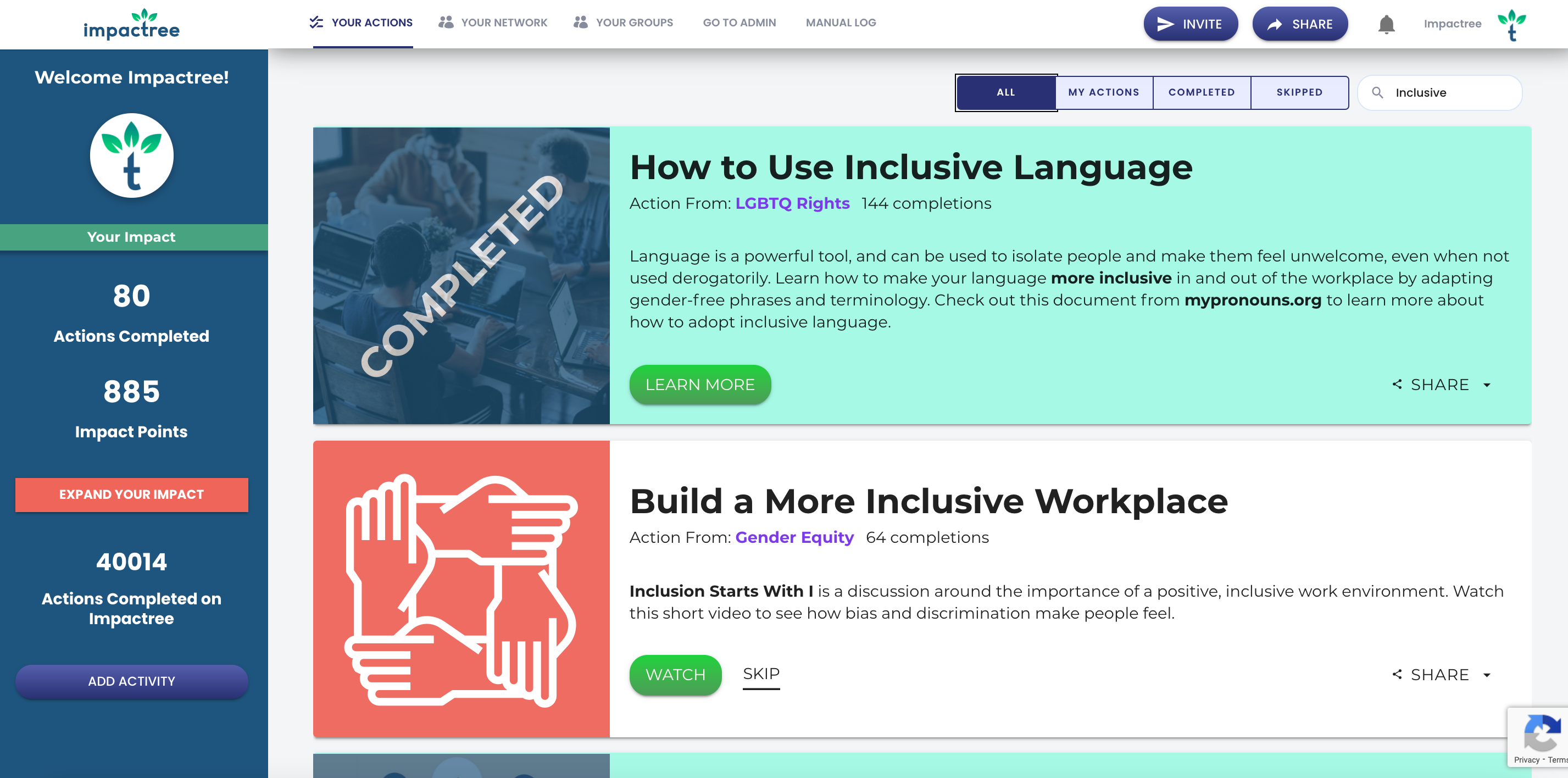 screenshot of Impactree