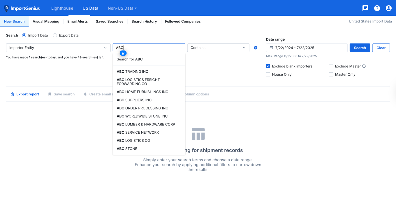 screenshot of ImportGenius