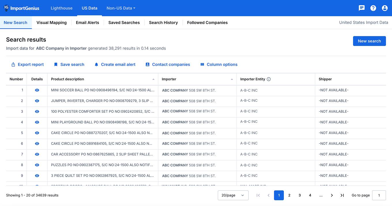 screenshot of ImportGenius