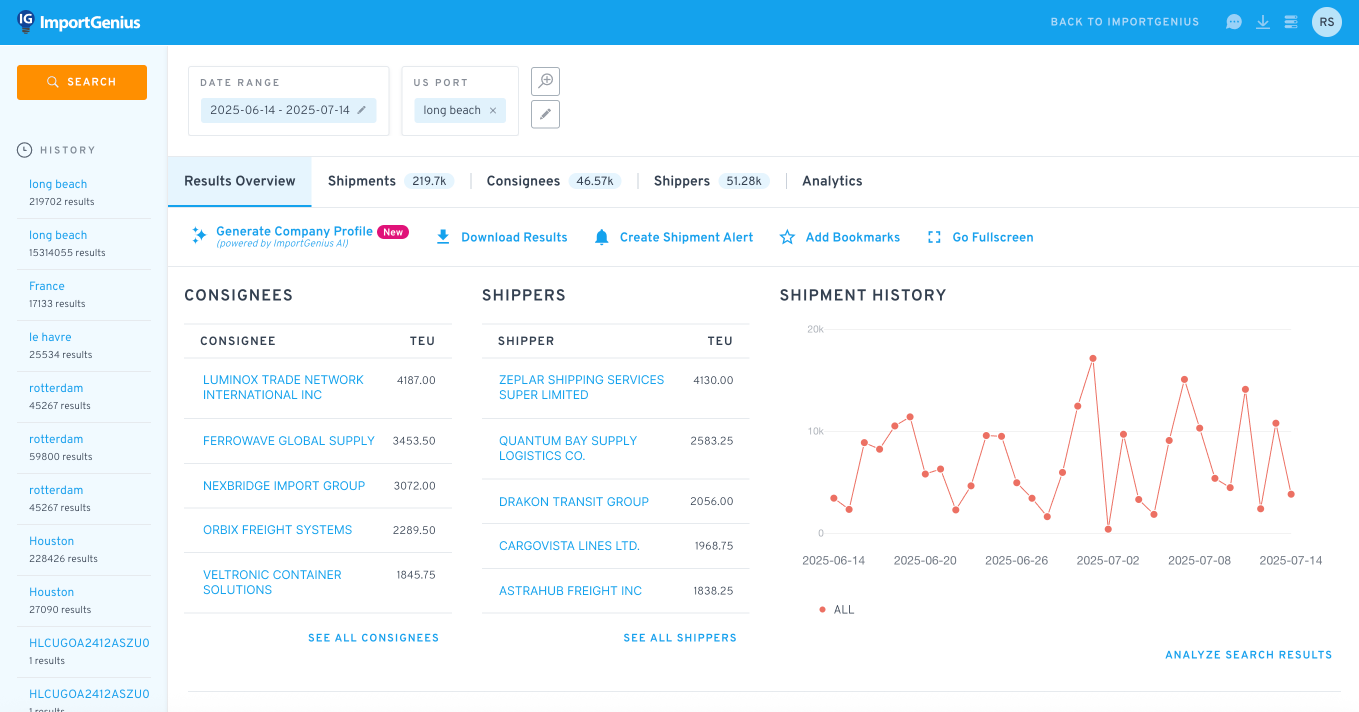 screenshot of ImportGenius