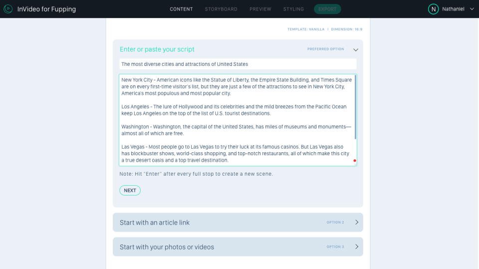 screenshot of InVideo