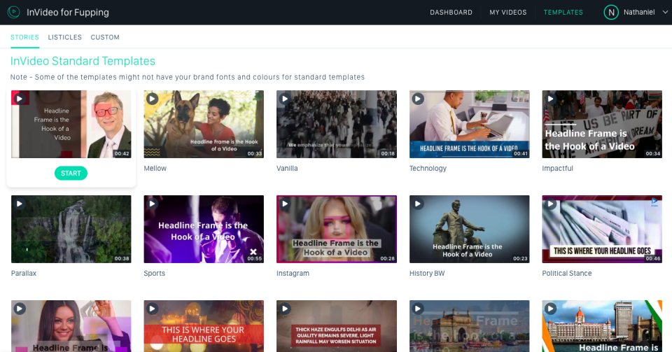 screenshot of InVideo