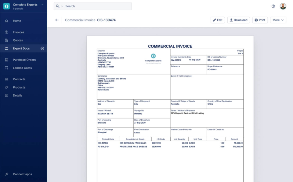 screenshot of IncoDocs