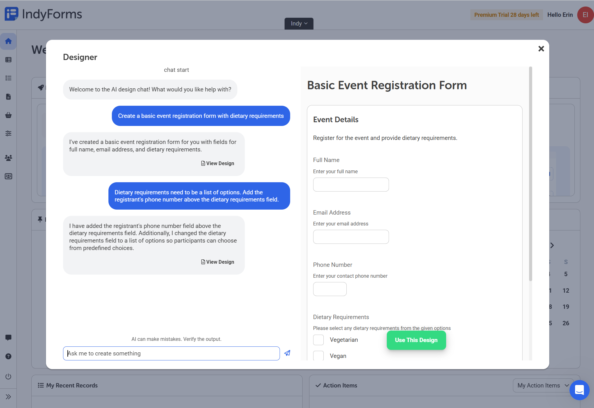 screenshot of IndyForms