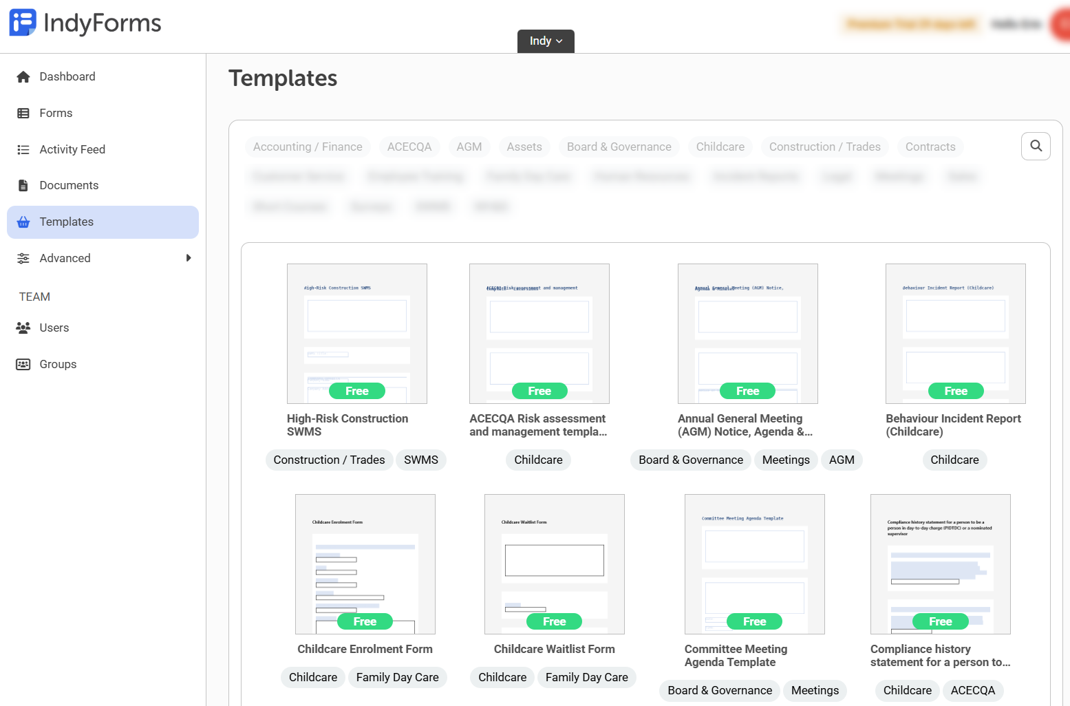 screenshot of IndyForms