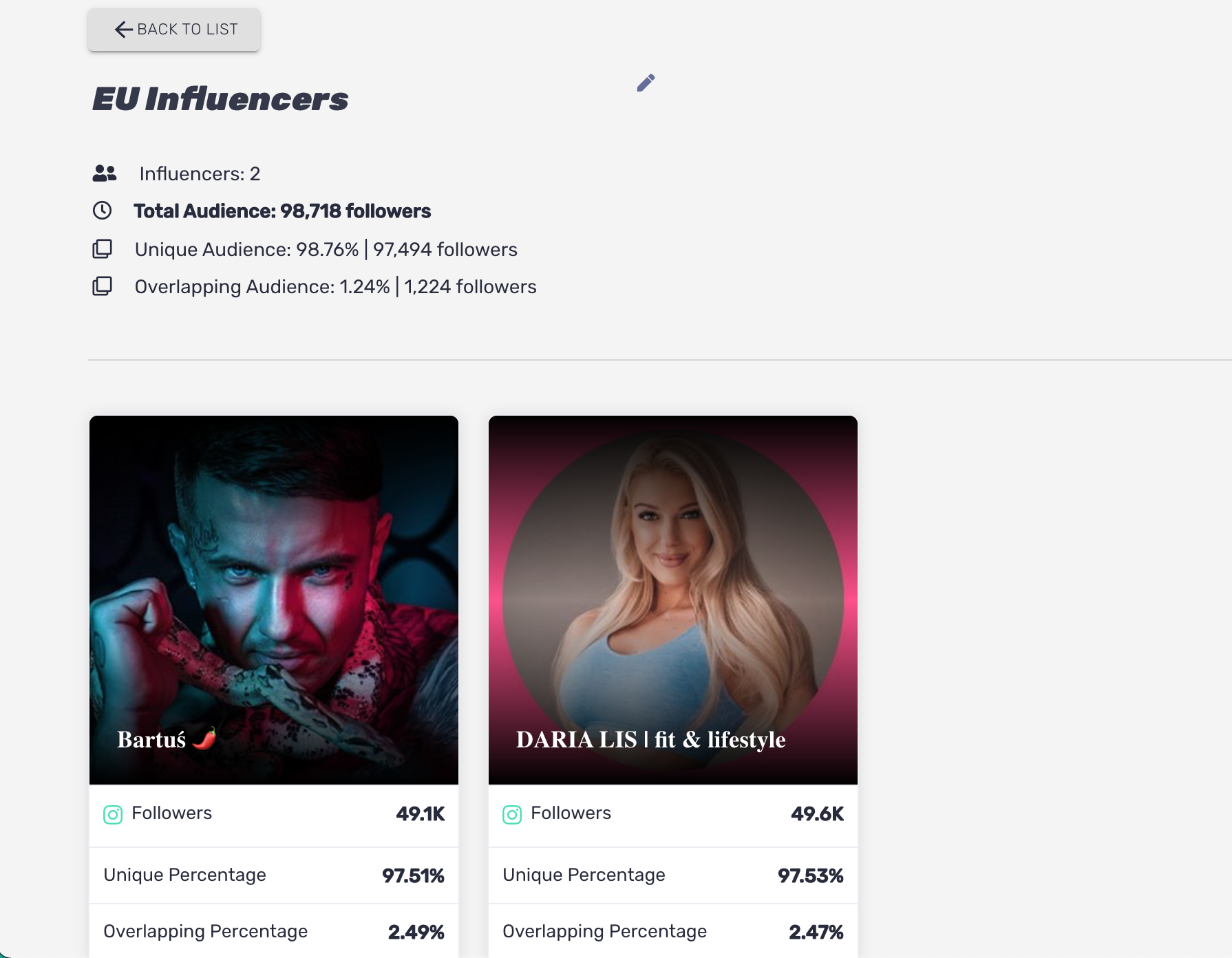 screenshot of Influencify