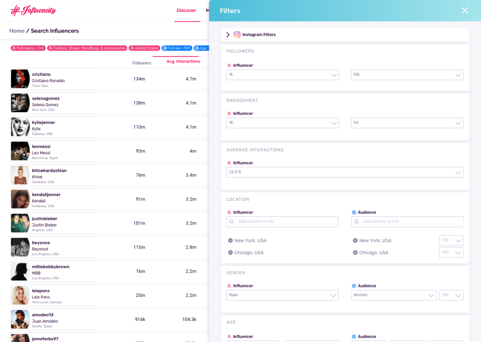 screenshot of Influencity