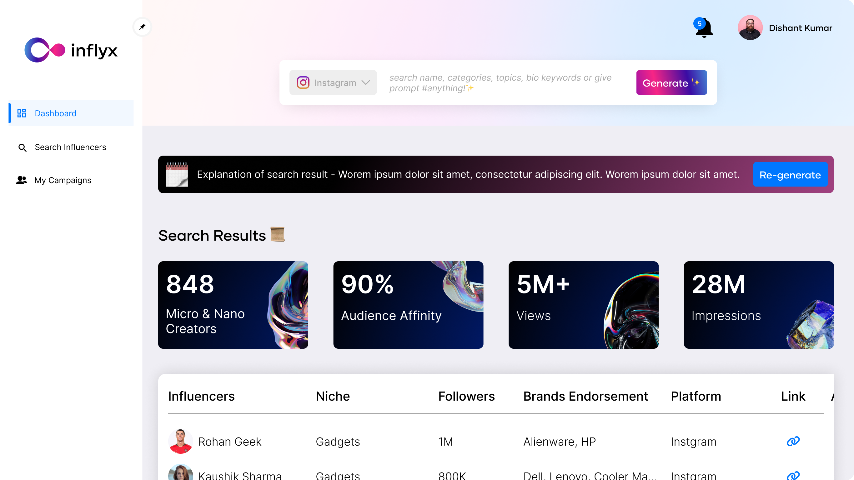 screenshot of Inflyx