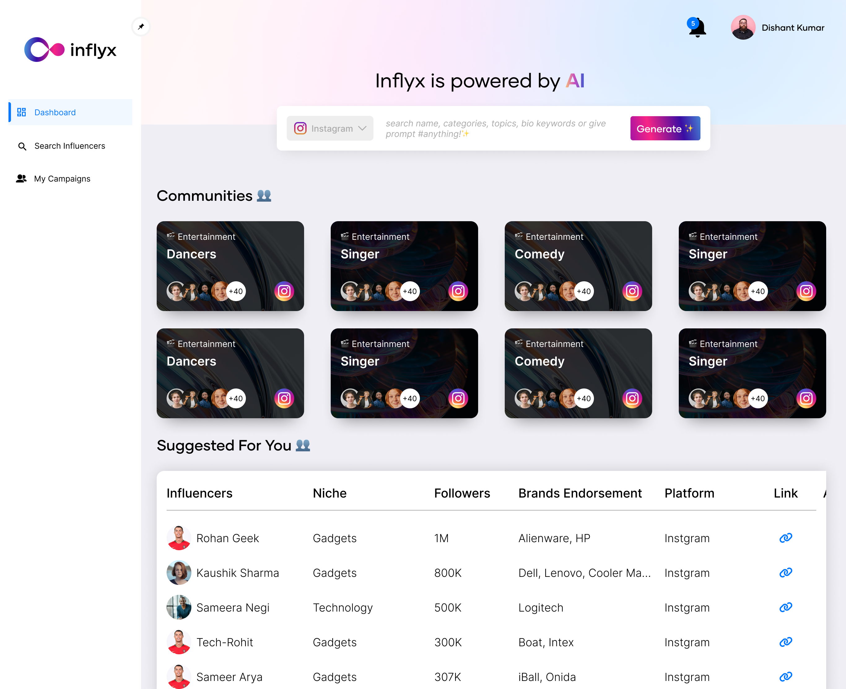 screenshot of Inflyx
