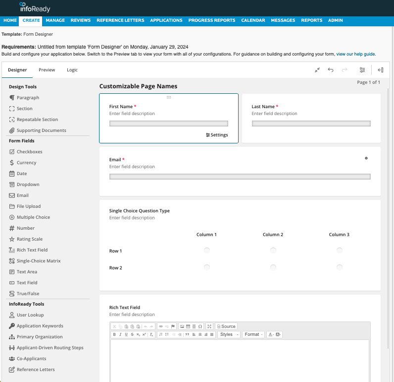 screenshot of InfoReady