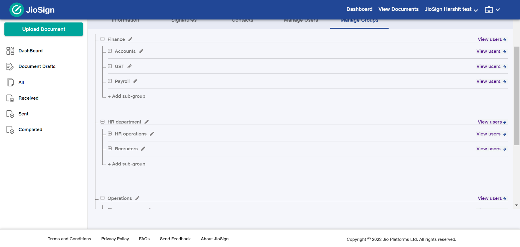 screenshot of JioSign