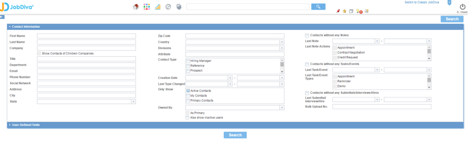 screenshot of JobDiva