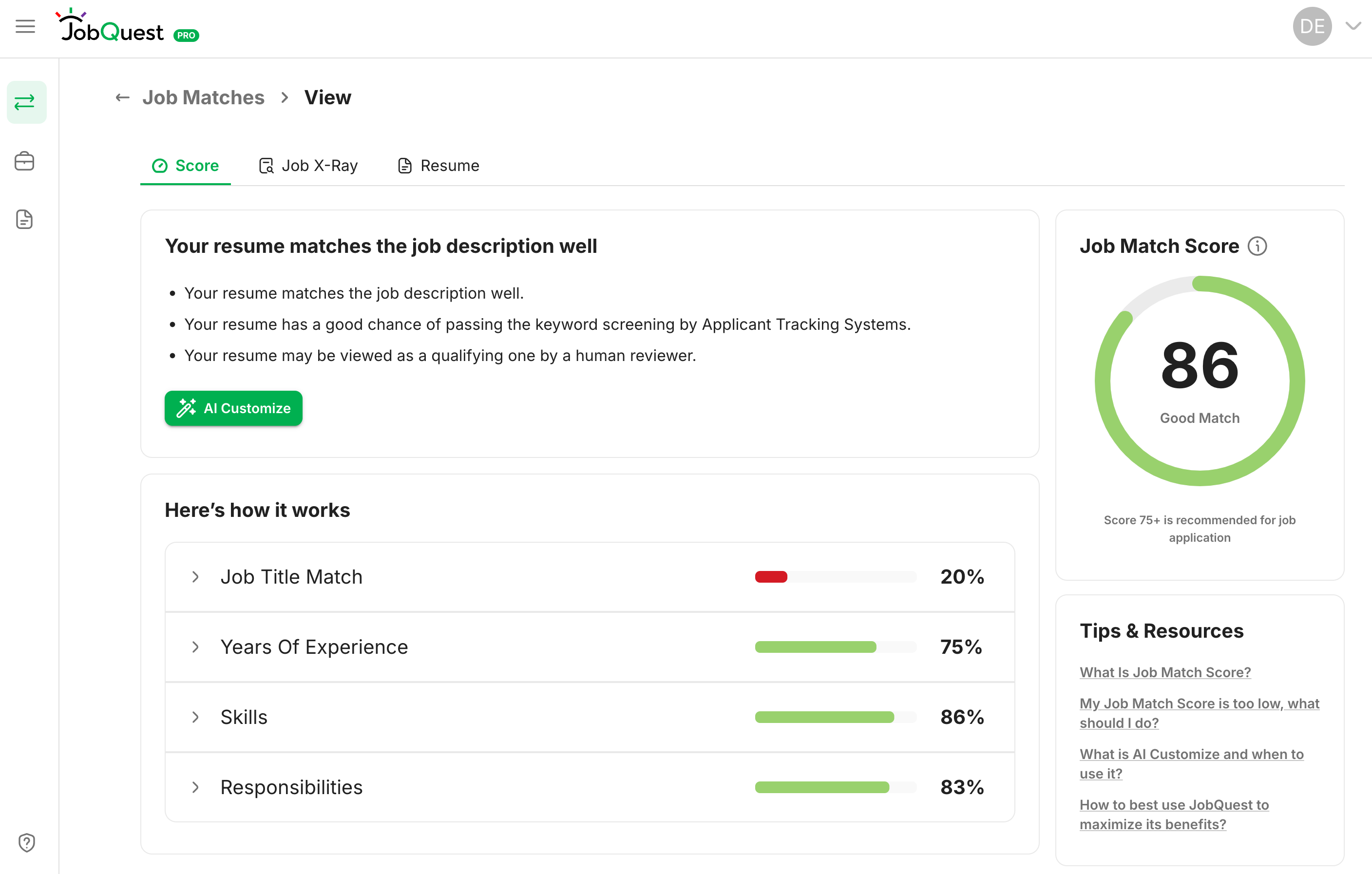 screenshot of JobQuest