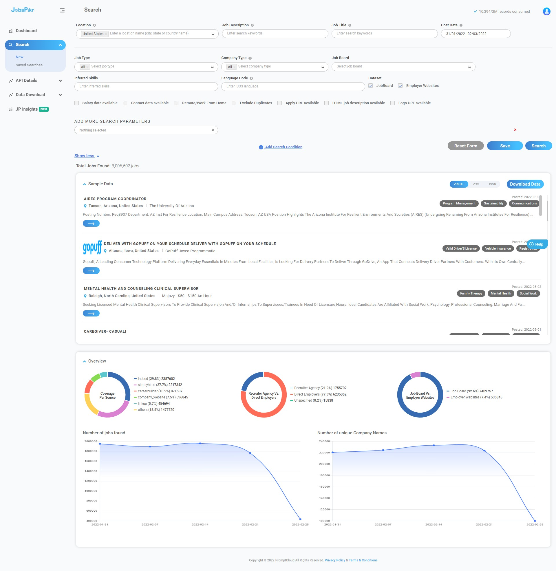 screenshot of JobsPikr