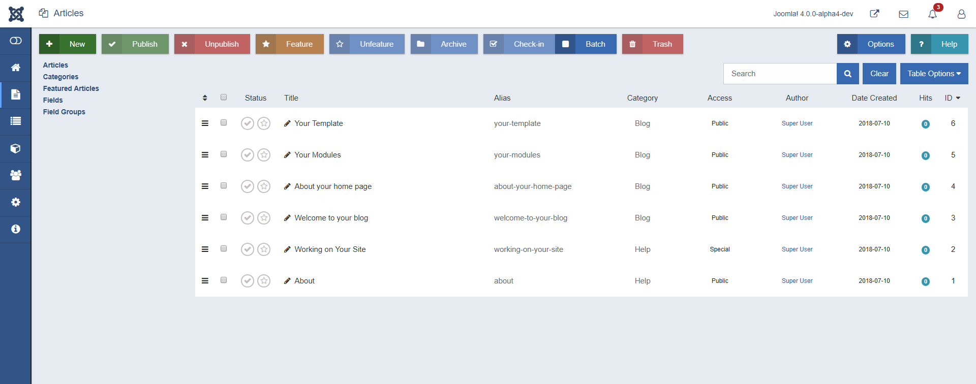 screenshot of Joomla