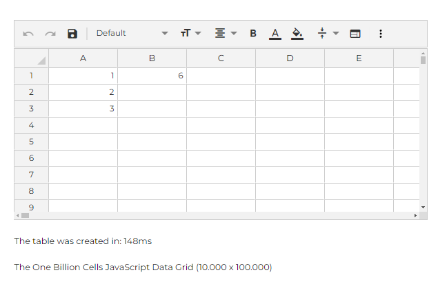 screenshot of Jspreadsheet
