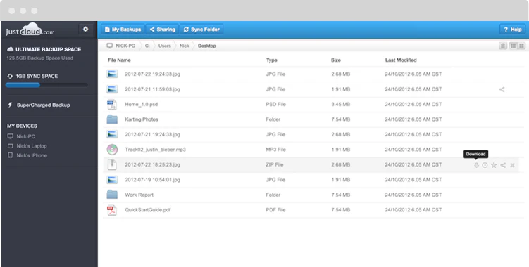 screenshot of JustCloud