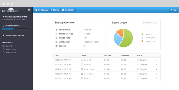 screenshot of JustCloud