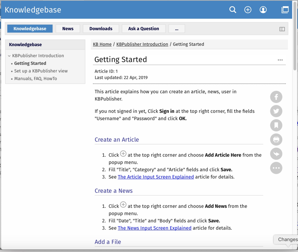 screenshot of KBPublisher
