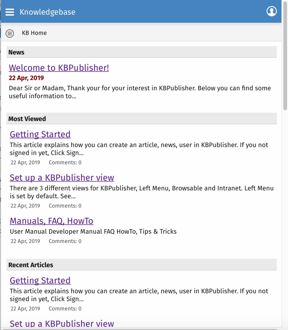 screenshot of KBPublisher