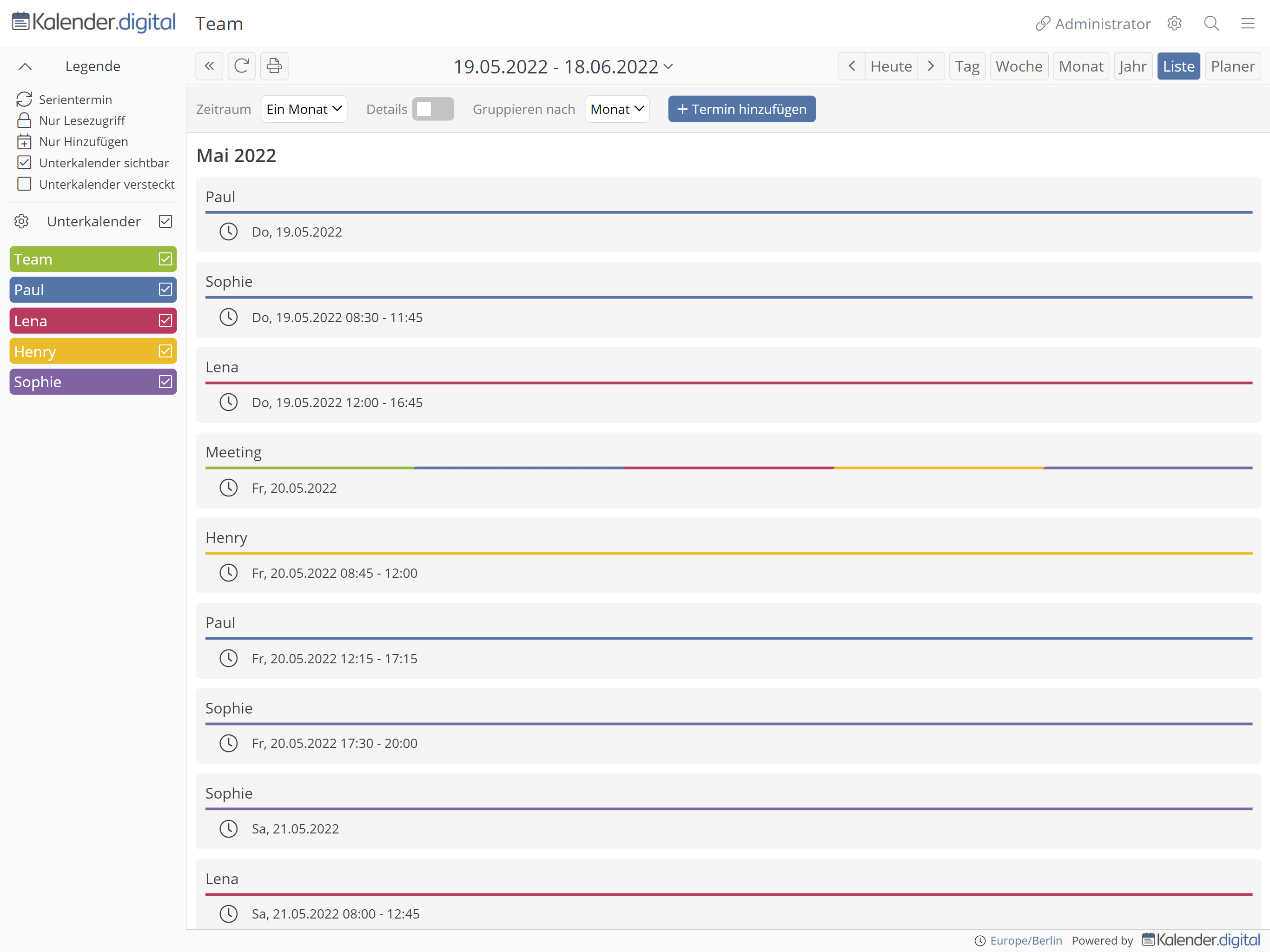 screenshot of Kalender.digital