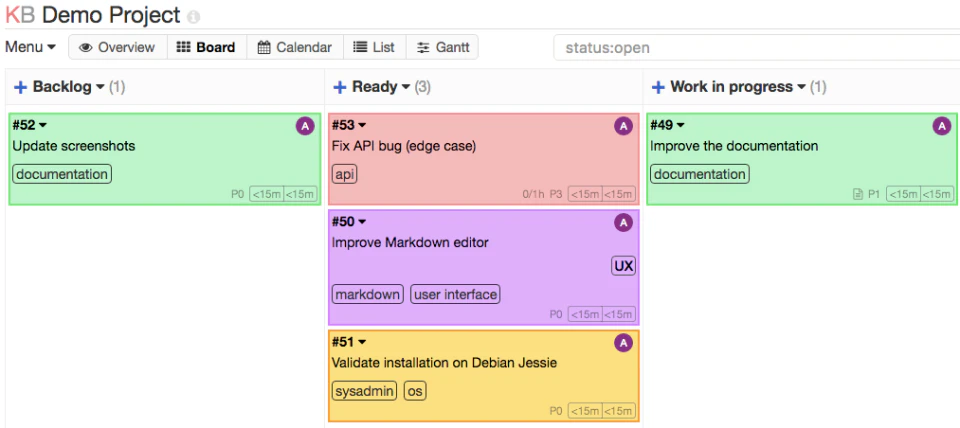 screenshot of Kanboard