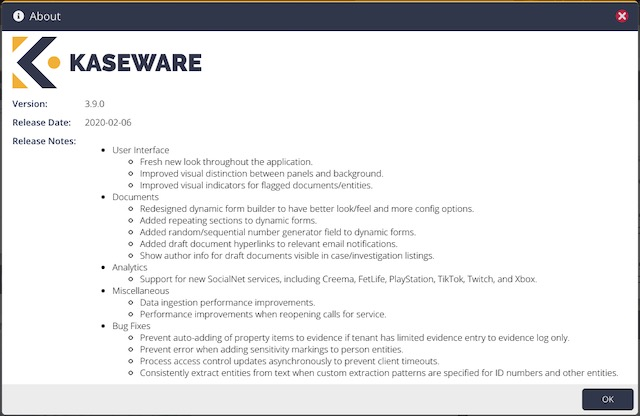 screenshot of Kaseware