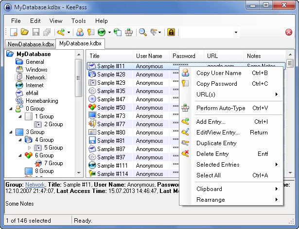 screenshot of KeePass