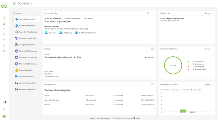 screenshot of Keepit