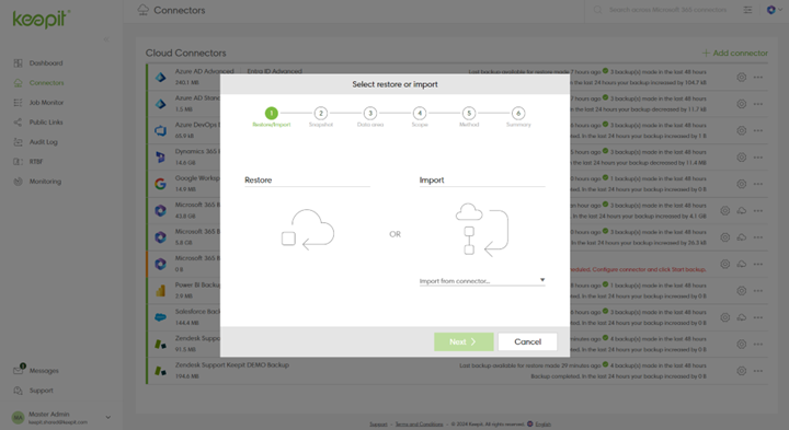 screenshot of Keepit