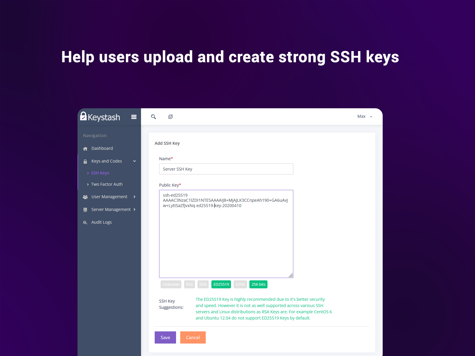 screenshot of Keystash