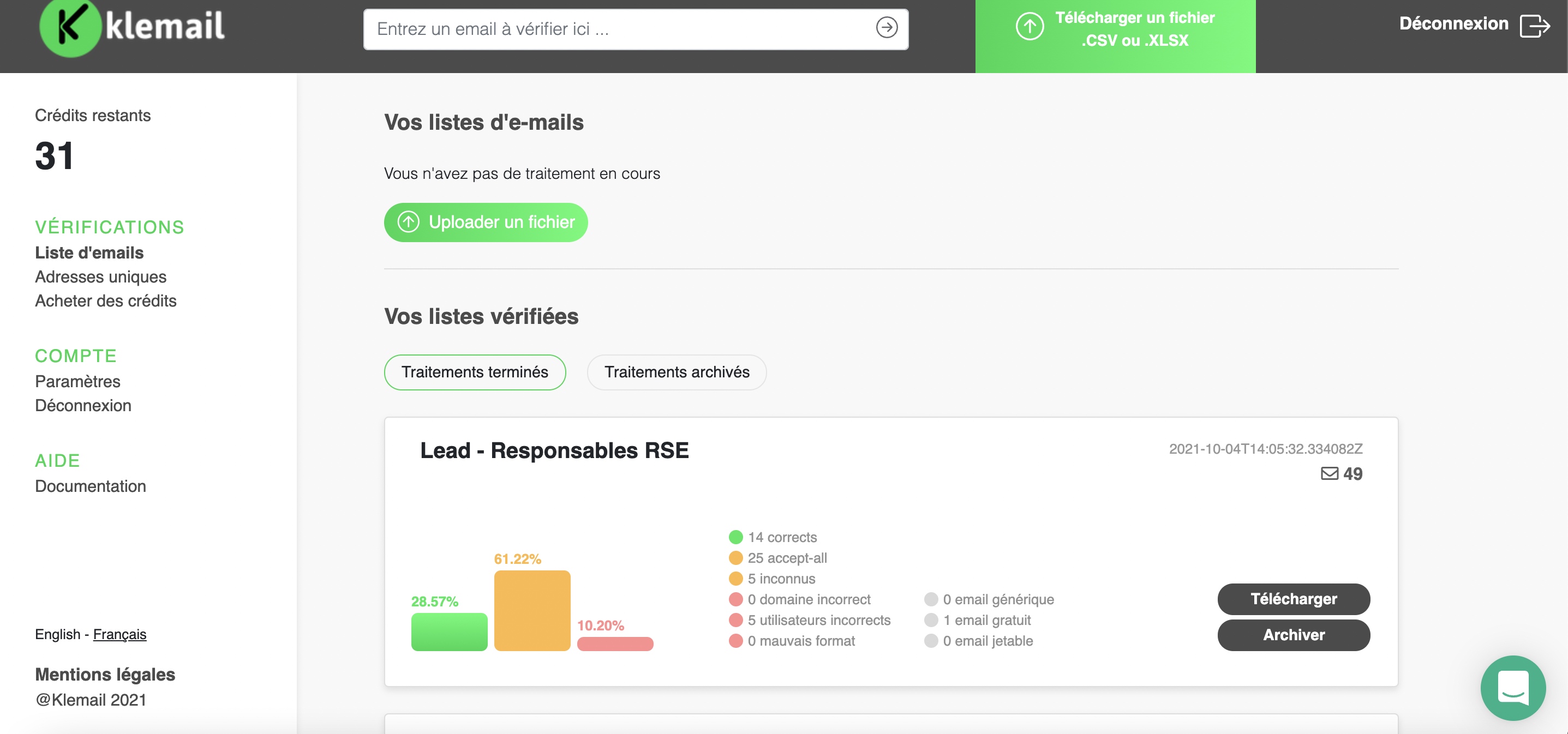 screenshot of Klemail