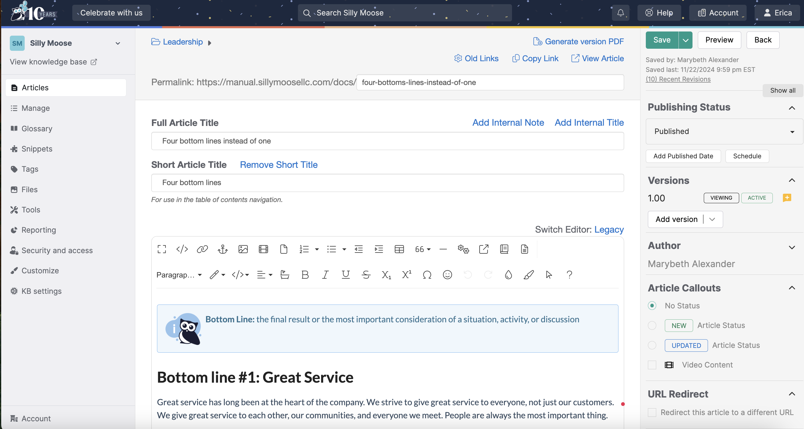 screenshot of KnowledgeOwl