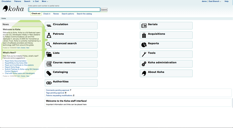 screenshot of Koha