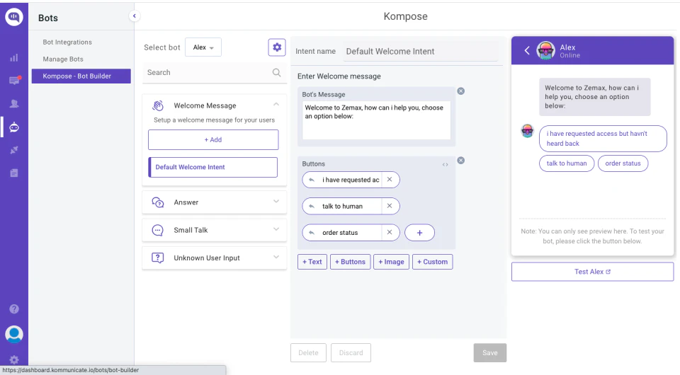 screenshot of Kommunicate