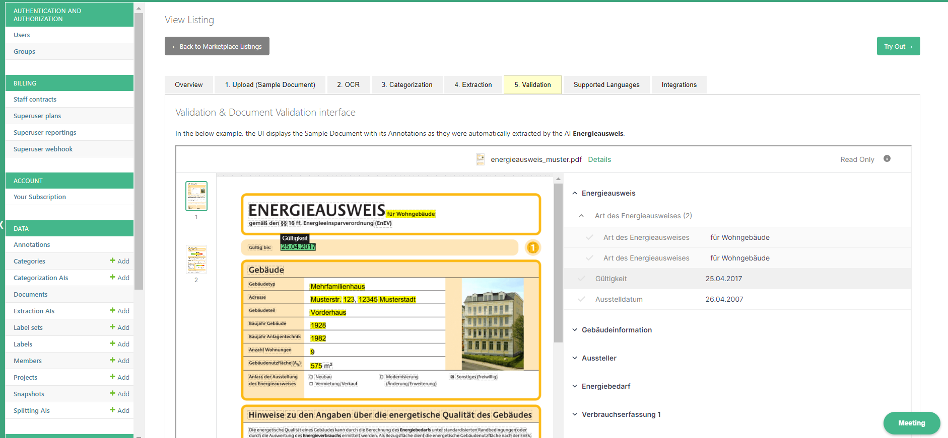 screenshot of Konfuzio