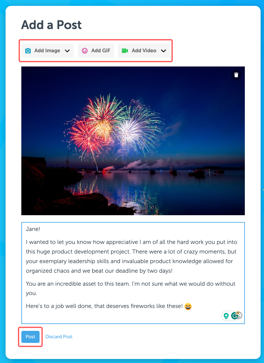 screenshot of Kudoboard