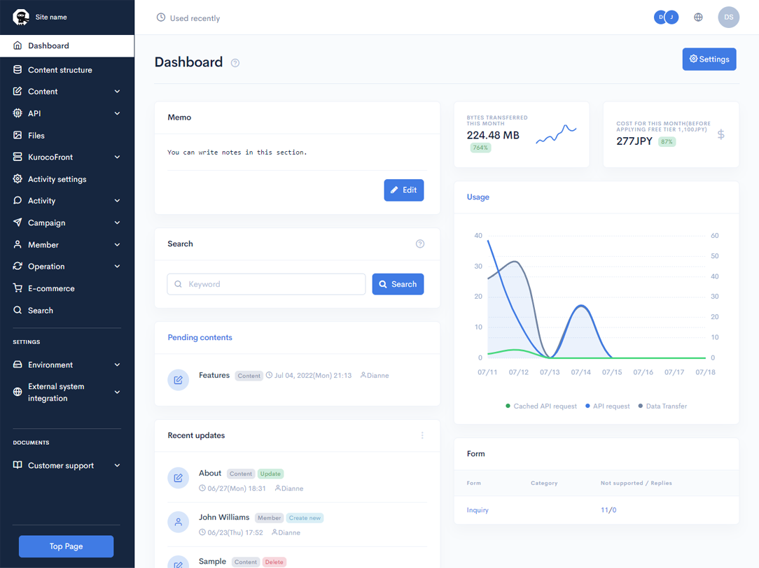 screenshot of Kuroco