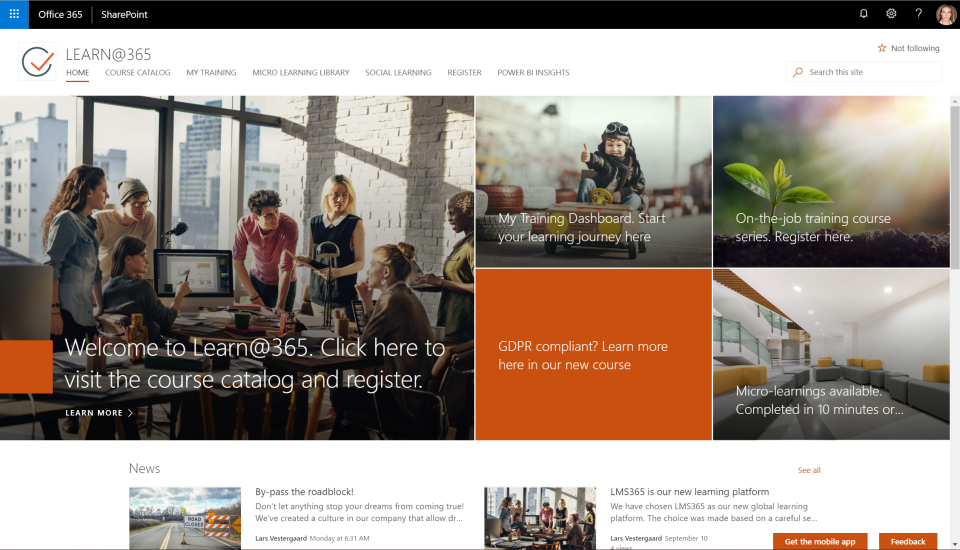 screenshot of LMS365