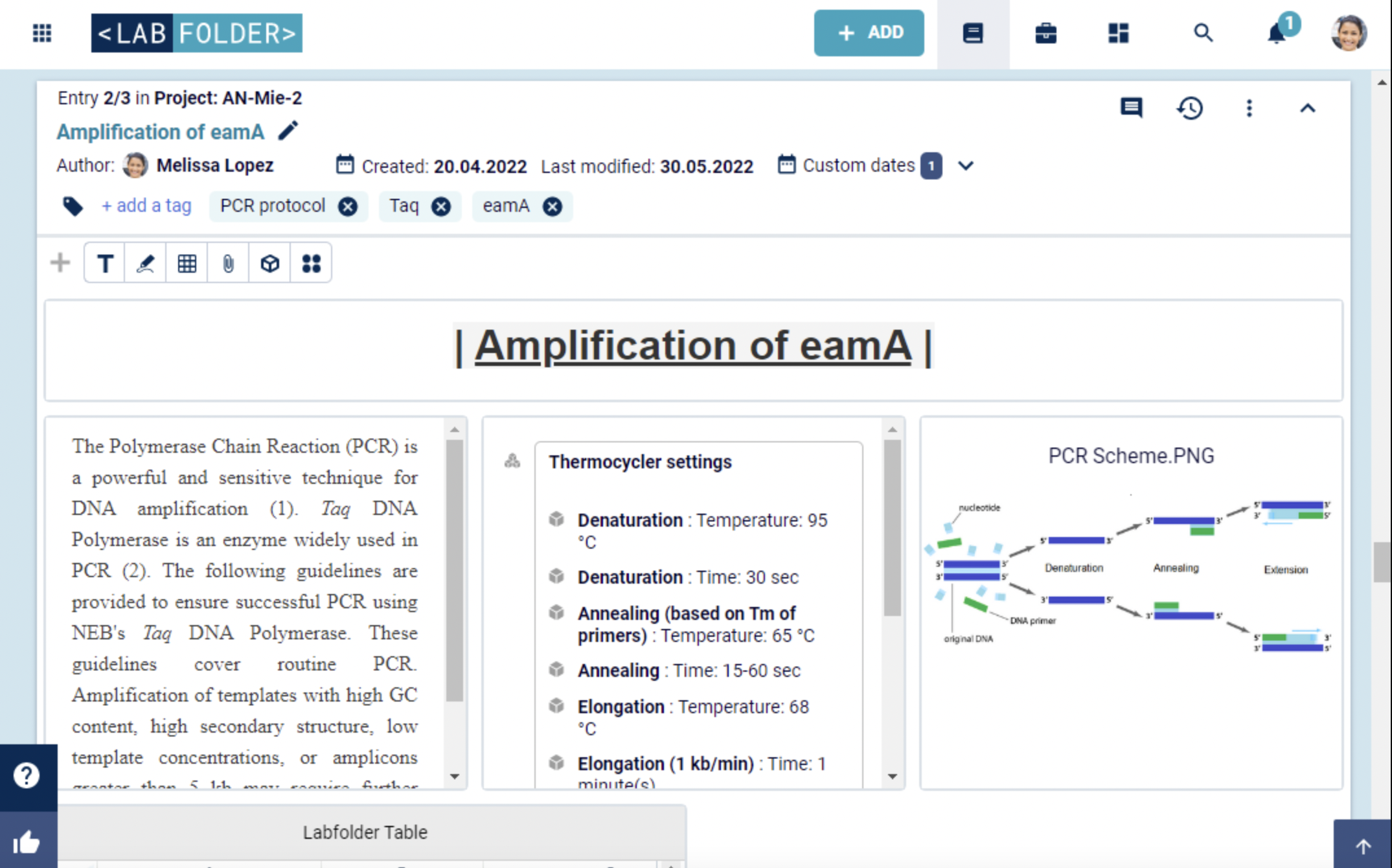 screenshot of Labfolder