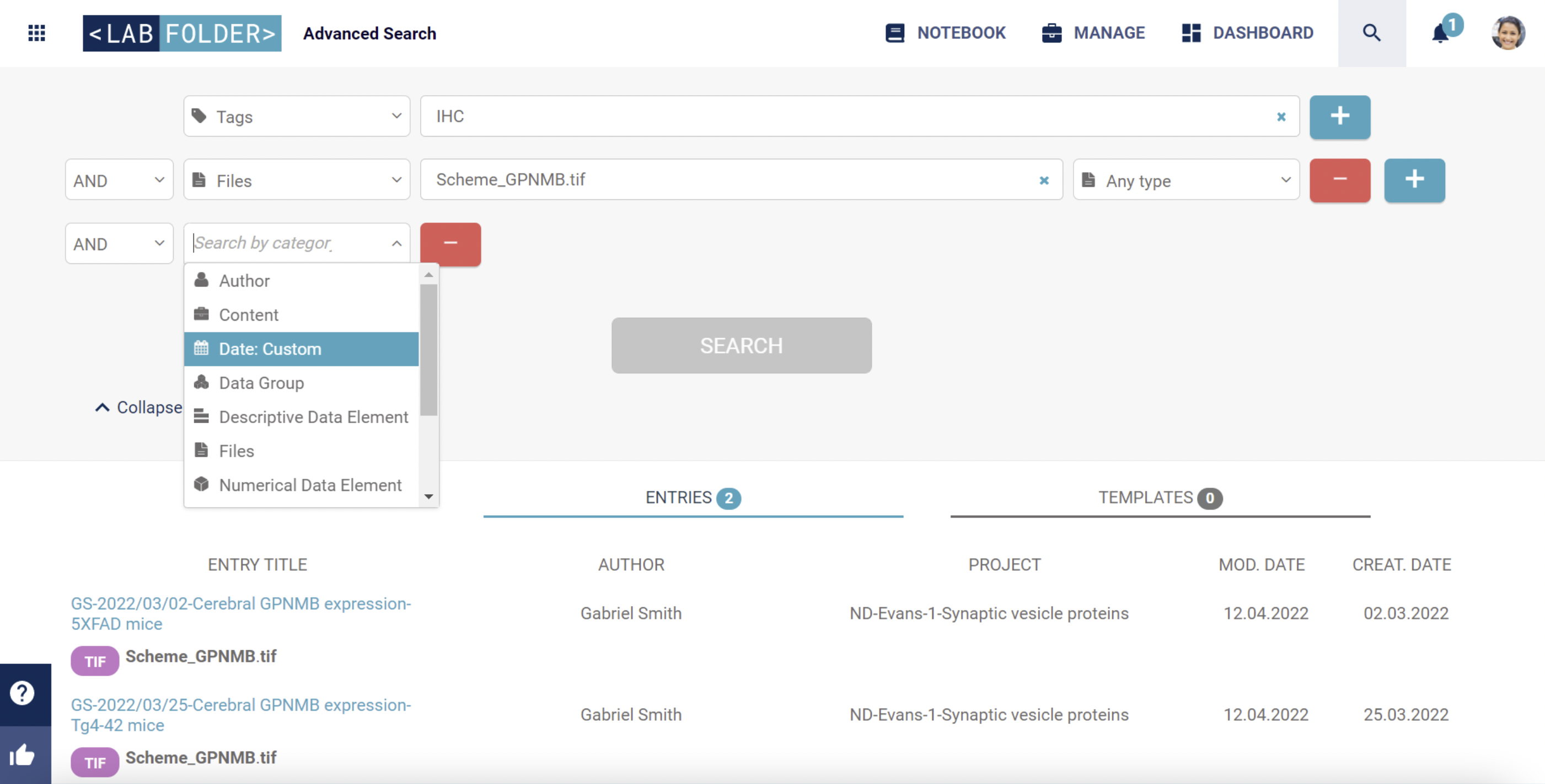 screenshot of Labfolder