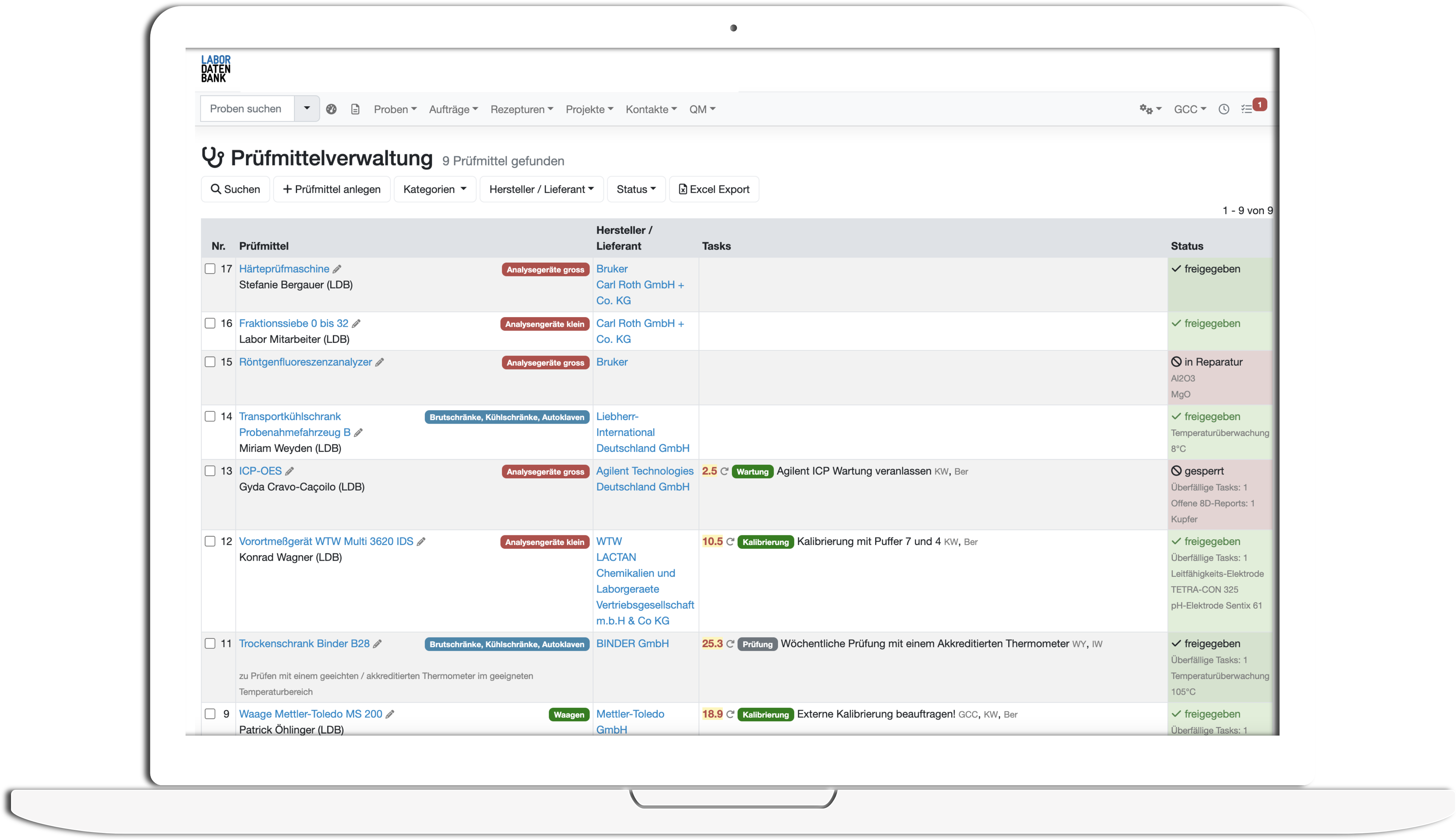 screenshot of Labordatenbank