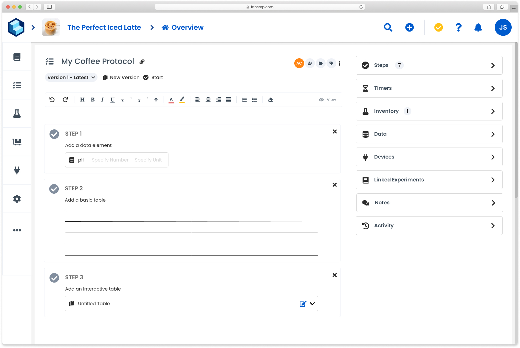 screenshot of Labstep