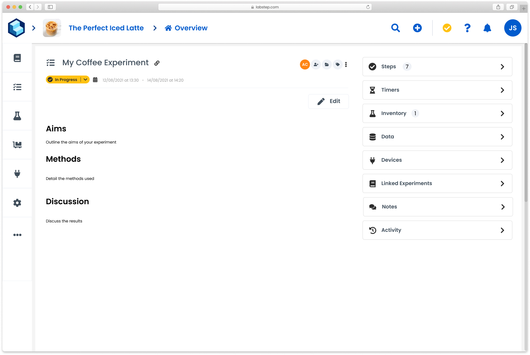 screenshot of Labstep