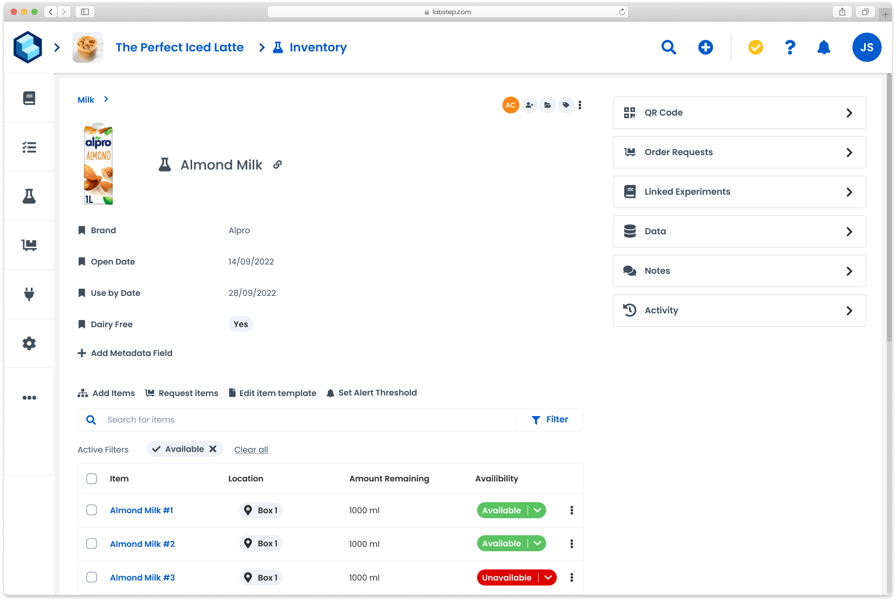 screenshot of Labstep