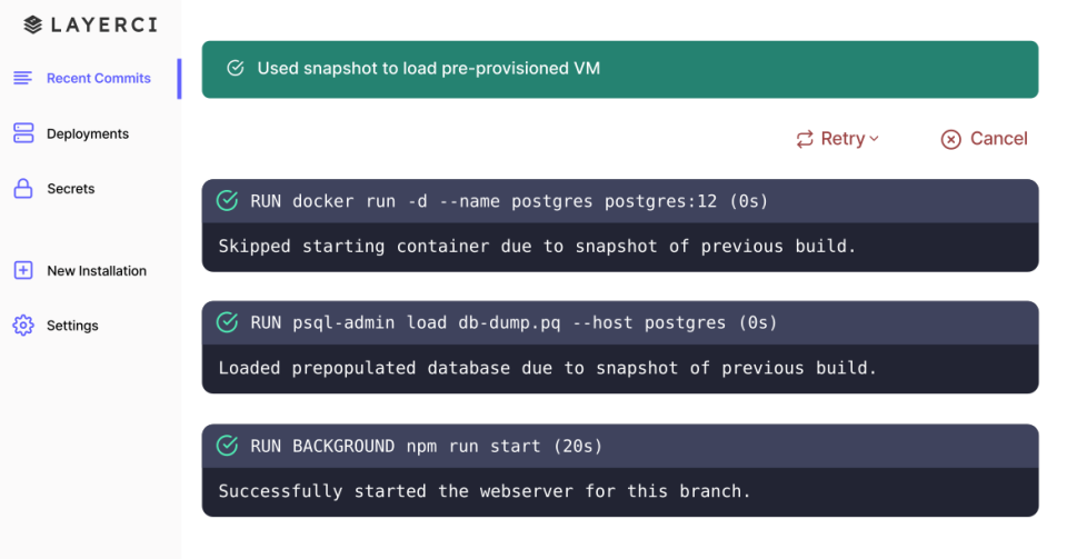 screenshot of LayerCI