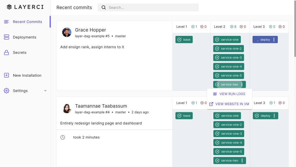 screenshot of LayerCI