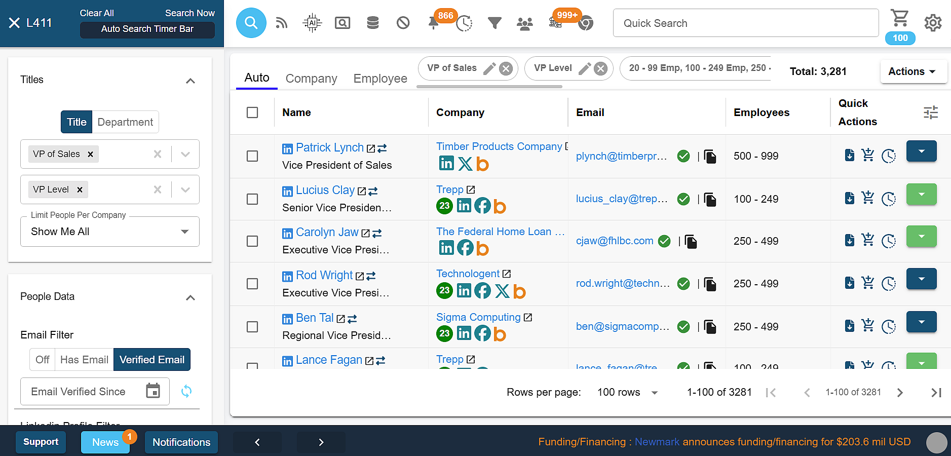 screenshot of Lead411